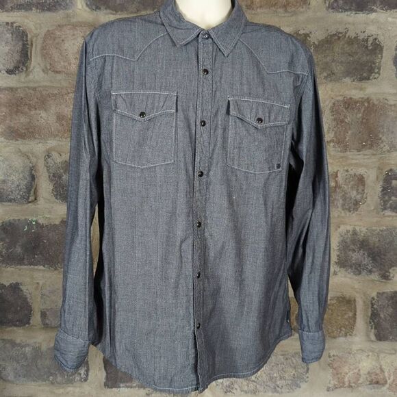 Ocean Current Other - Ocean Current Gray Snap Front Long Sleeve Western Shirt Men's Size XL